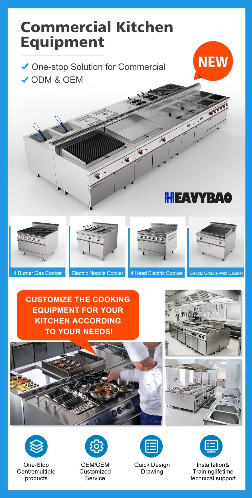 Heavybao Cooking Stoves One-Stop Solution Fast Food Catering Equipment for Star Hotel