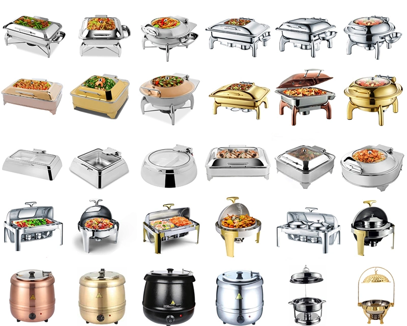 Hotel Restaurant Wedding Dinnerware Set Roll Top Chafer Rectangular 9L Buffet Saving Chafing Dishes Food Warmer Equipment for Restaurant Bufffet Catering